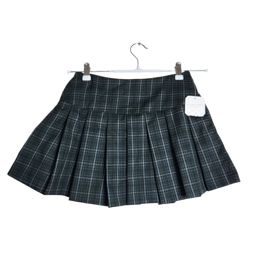 Altar'd State Navy Multi Plaid Pleated Mini Skirt XS